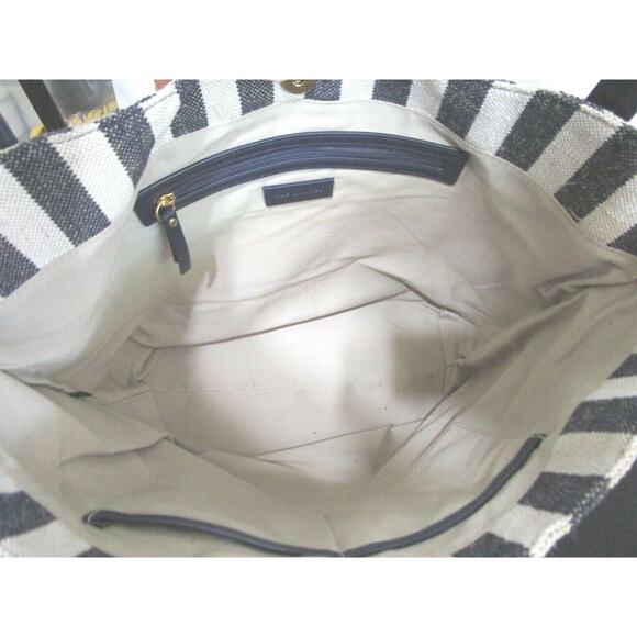 EUC! The Limited Large Navy & Ivory Striped Canvas Bow Shoulder Tote Handbag - Picture 10 of 11